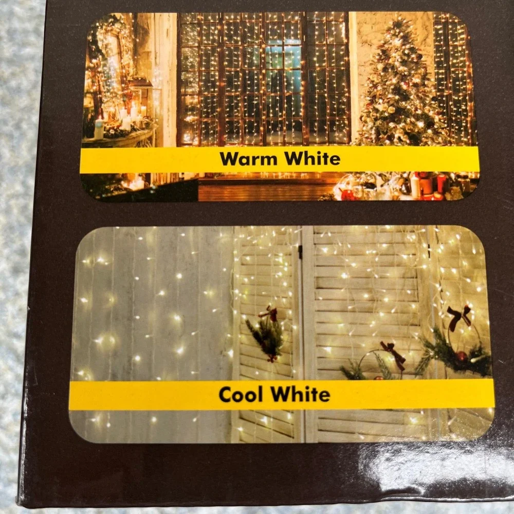Twinkle Star Curtain Lights 300 LED 2 Pack Warm White Indoor Outdoor 8 Modes New